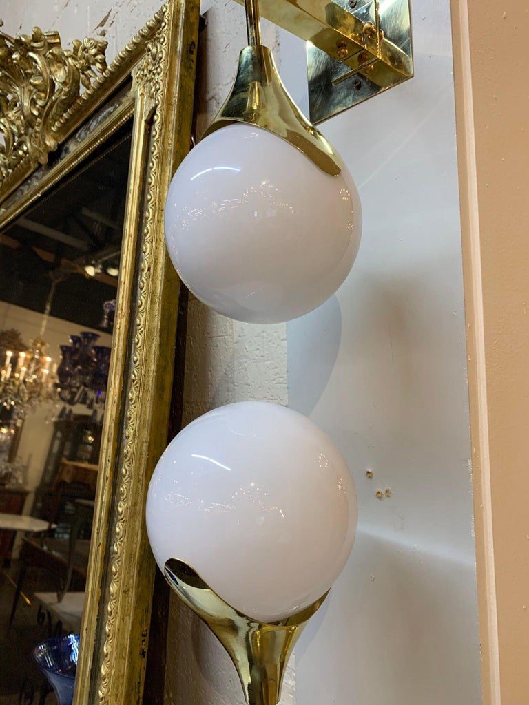Pair of Contemporary Murano Glass and Gilt Brass Ball Form Scones - Image 2
