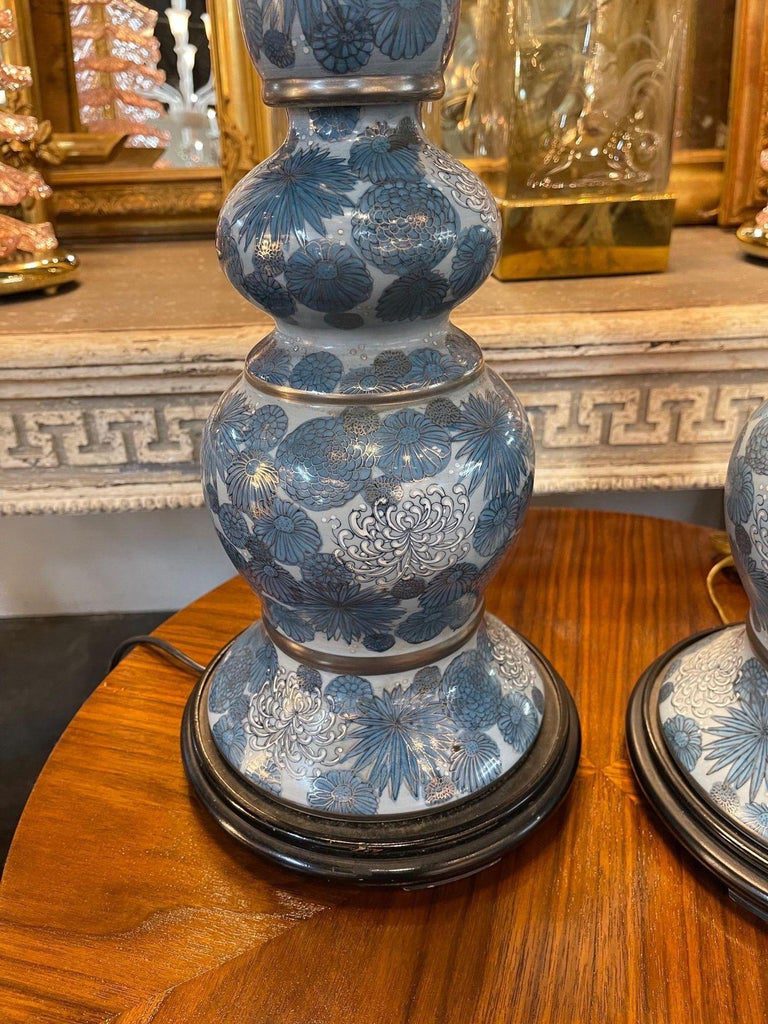 Pair of Antique Painted Porcelain Lamps - Image 4