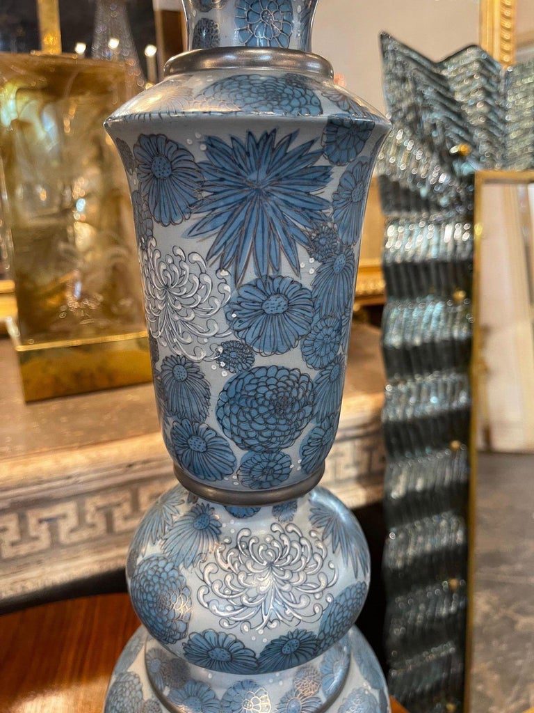 Pair of Antique Painted Porcelain Lamps - Image 5