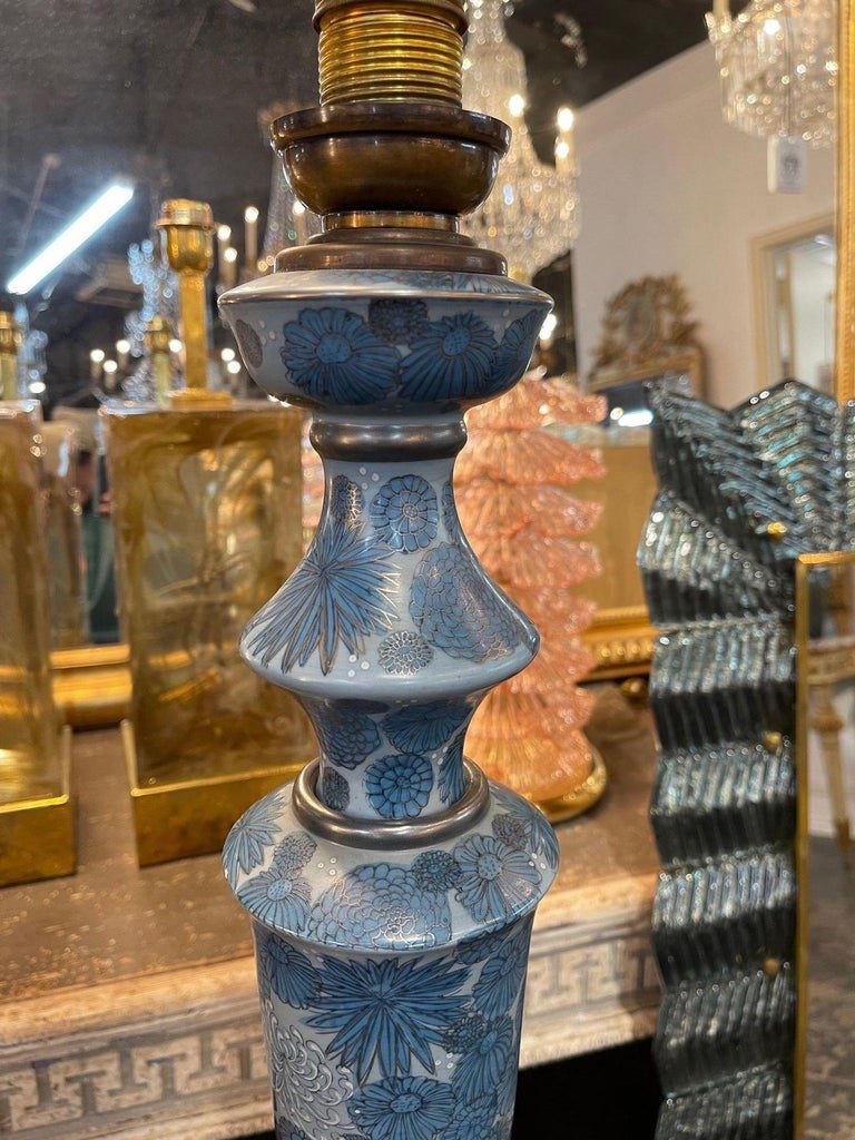 Pair of Antique Painted Porcelain Lamps - Image 6